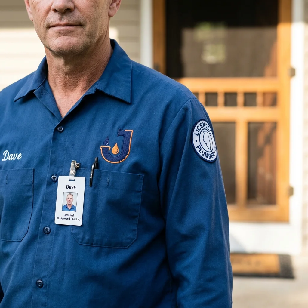 Licensed plumber showing ID badge in New Plymouth, ID