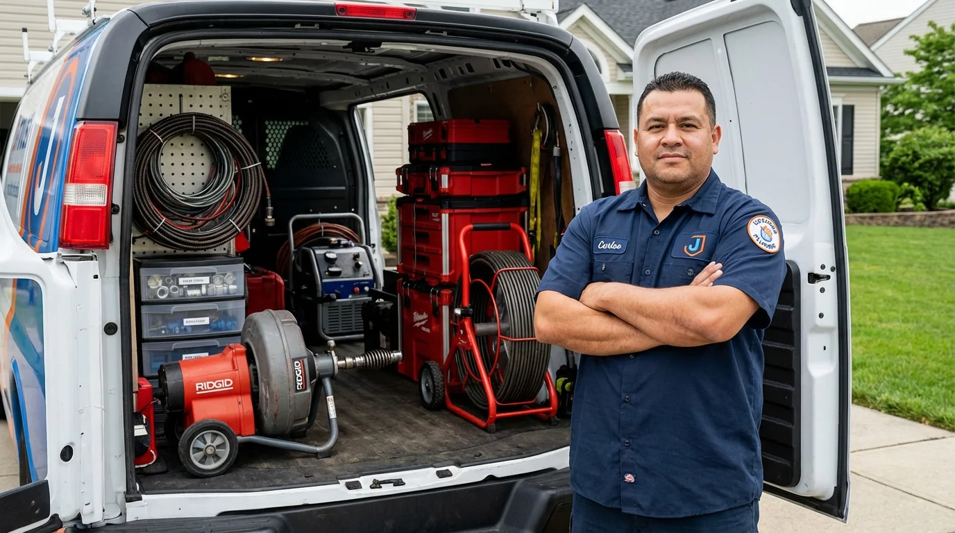 Professional drain cleaning equipment and Johns Plumbing LLC plumber in New Plymouth