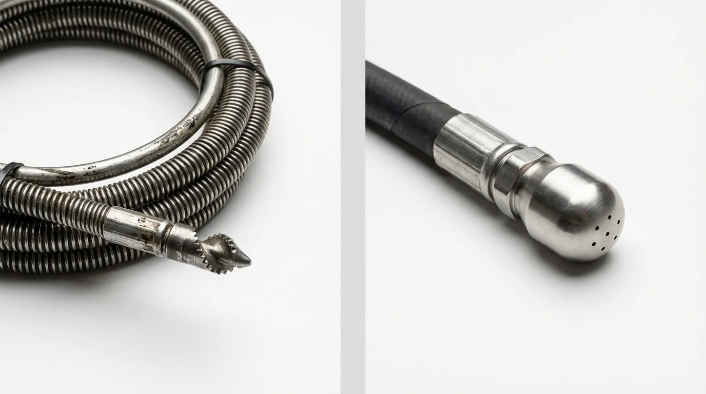 Drain snake cable and hydro jetting nozzle used for drain cleaning in New Plymouth, ID