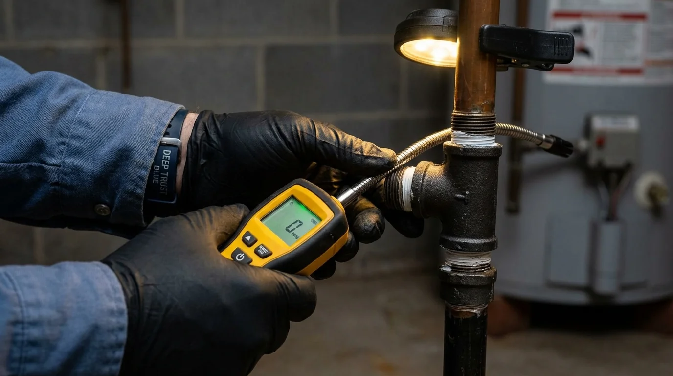 Gas leak detection with electronic sniffer by Johns Plumbing LLC in New Plymouth