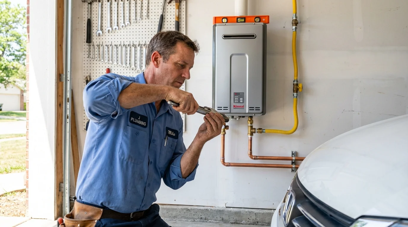 Tankless water heater installation by a Johns Plumbing LLC plumber in New Plymouth